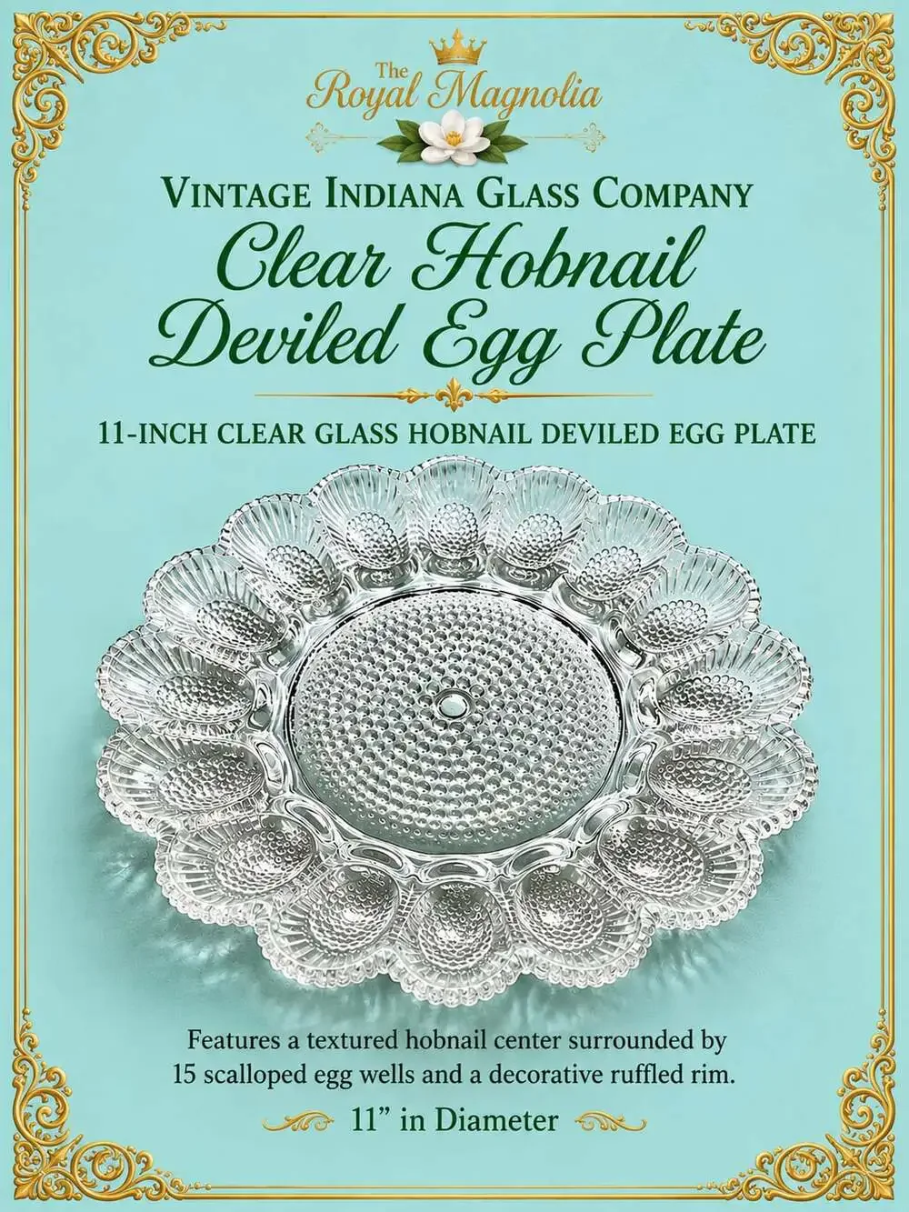 Vintage Indiana Glass Company Clear Hobnail Deviled Egg Plate 11 Inch